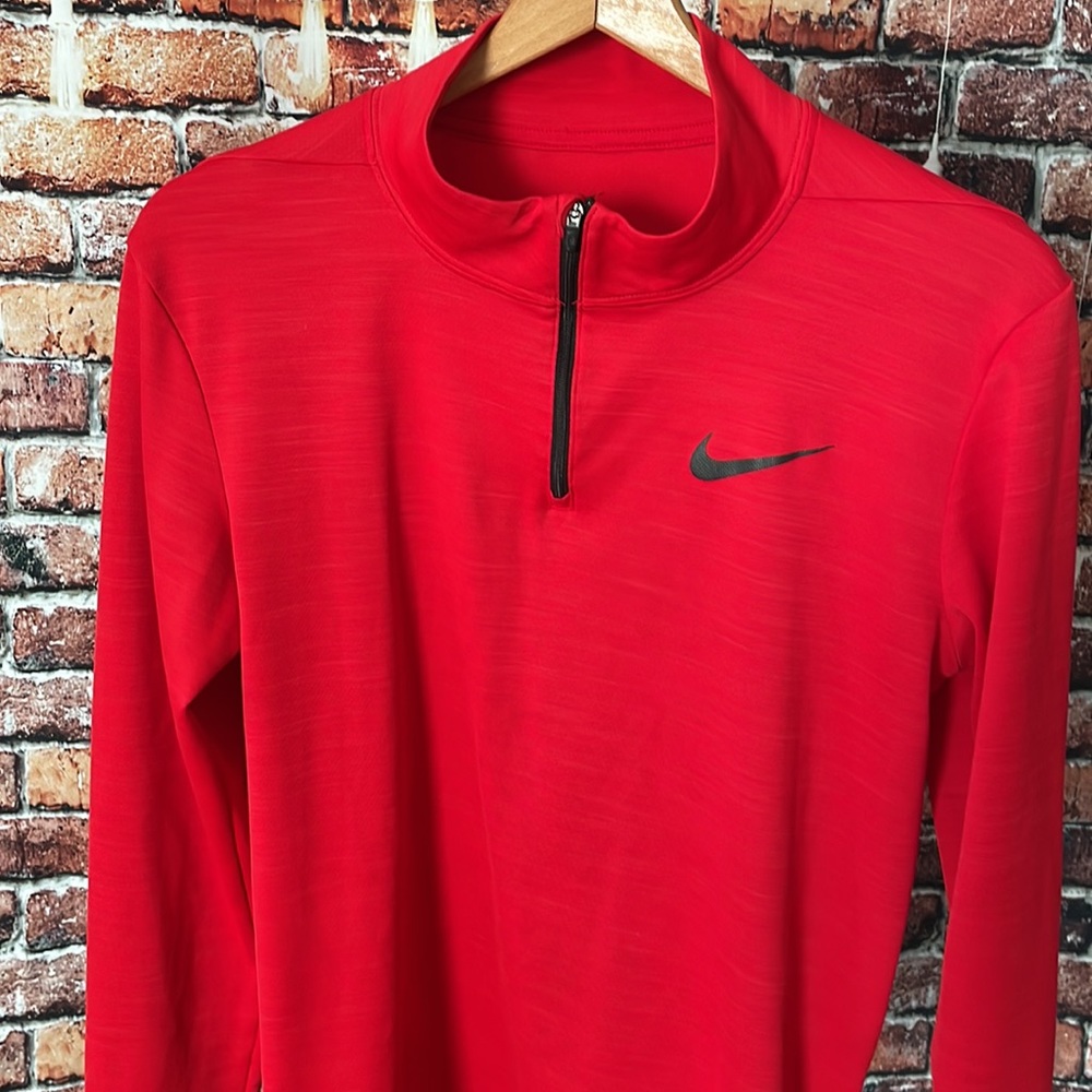 Nike Dri Fit men small quarter zip pullover shirt red black lightweight